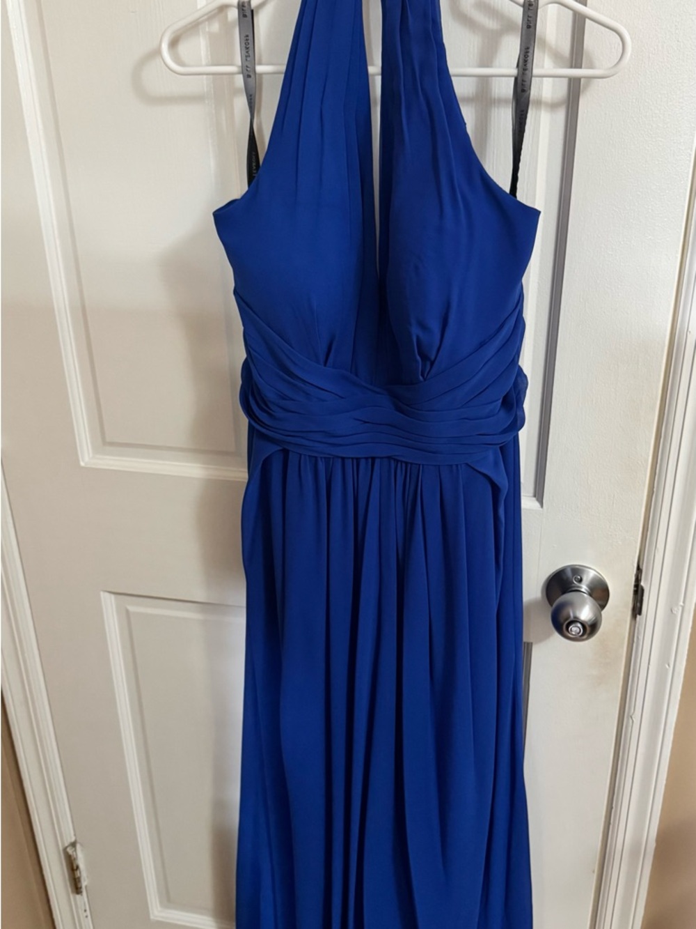 Bill Levkoff Royal Blueu Halter Pleated Waist Maxi Dress